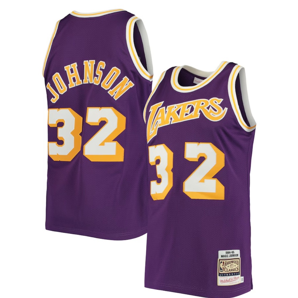 Men's Mitchell & Ness Magic Johnson Purple Los Angeles Lakers 1984/85. - Picture 5 of 8